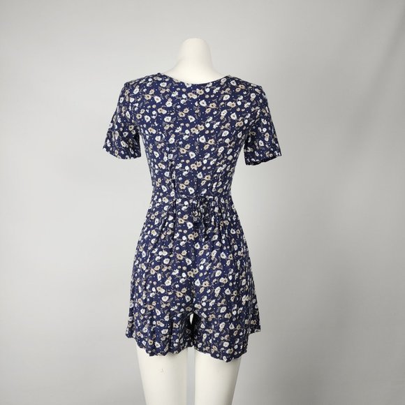 Vintage Jessica Scott Navy Blue Floral Button Up Romper Size S/M - Picture 7 of 11